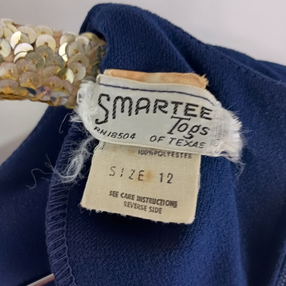 Vintage 60s Smartee Togs Women's Blue Pied De Poule Dress Jacket Combo size 12 - Picture 9 of 12